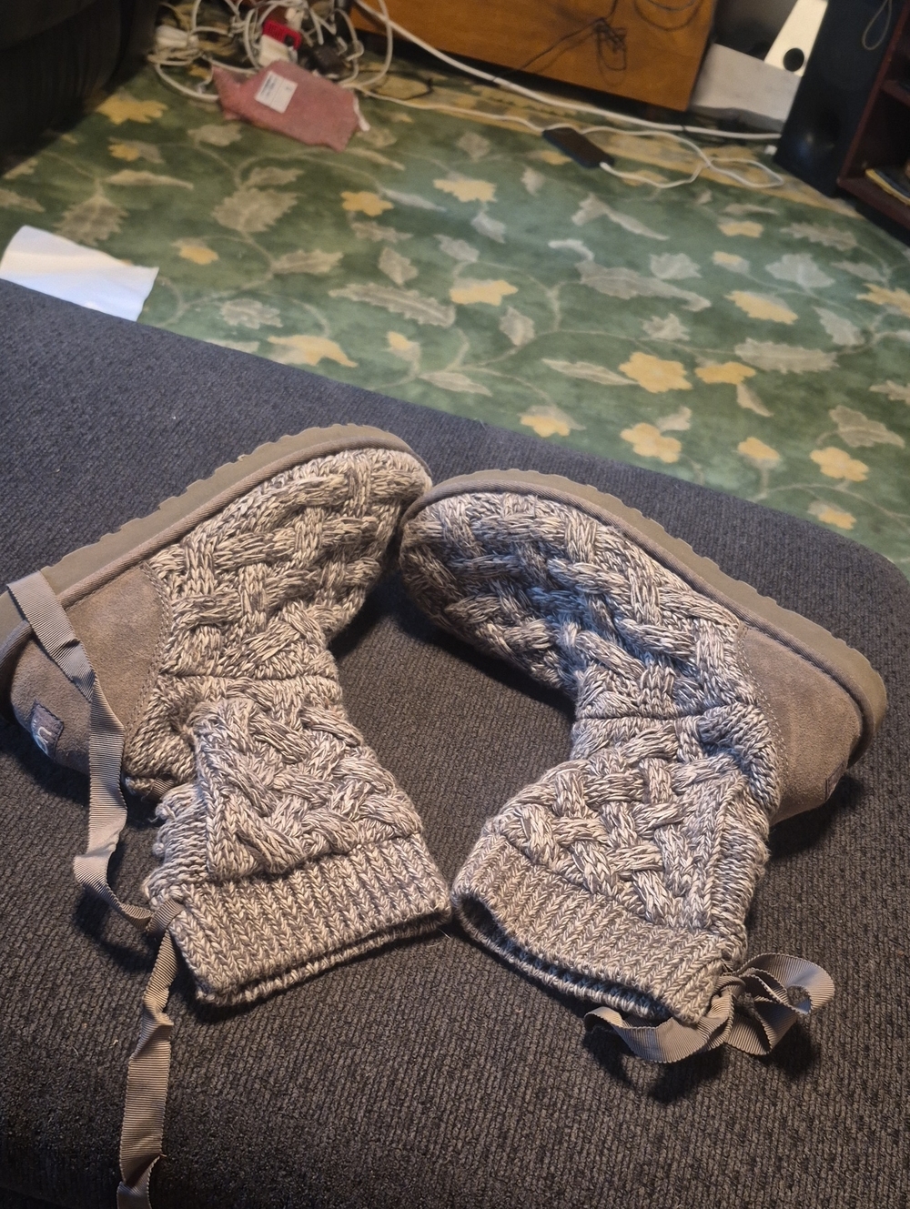 UGG Knit Cable Suede Winter Boots in Taupe
